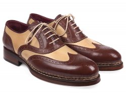 Paul Parkman "095BEJ" Beige / Brown Goodyear Welted Wingtip Brogues Shoes.