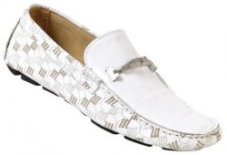 Mauri 9131 White Genuine Crocodile / Mauri Laser Engraving Nappa Leather Shoes With Bracelet On Front