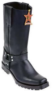 Los Altos Black Genuine Greasy Leather Motorcycle Square Toe Cowboy Boots 55T5405