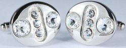 Fratello Silver Plated Oval Cufflinks Set With Swarovski Crystals And Rhinestones In The Center 23698