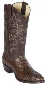 Los Altos Brown Genuine Caiman Hornback Round Toe Cowboy Boots 650207