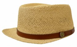 Bruno Capelo Cream / Cognac Straw Telescope Baseball Hat With PU Leather Brim LG-205