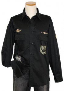 Pronti Black with Air Force Embroidered Design Shirt S1481