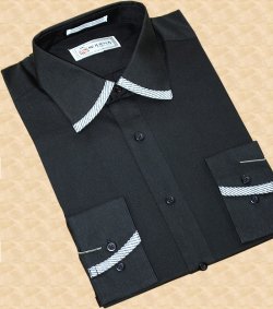 Modena Black with Black/White Trimming Cotton Blend Dress Shirt