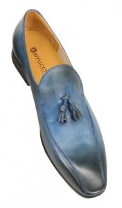 Carrucci Navy Blue Burnished Tip Genuine Calf Skin Leather Perforation Loafers KS308-01