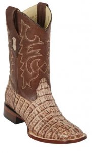 Los Altos Mocka Genuine Caiman Hornback Leather Wide Square Toe Cowboy Boots 8220172