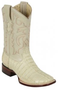 Los Altos Whiter White Genuine Caiman Hornback Leather Wide Square Toe Cowboy Boots 8220104