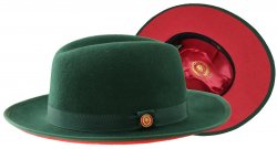 Bruno Capelo Dark Green / Red Bottom Australian Wool Fedora Dress Hat PR-303.