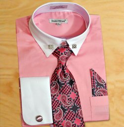 Daniel Ellissa Pink / White Cotton Dress Shirt / Tie / Hanky / Cufflinks / Collar Bar Set DS3790P2