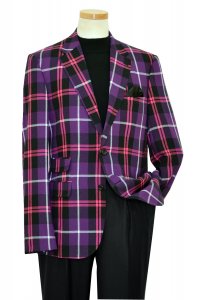 Biarelli Purple / Black / Fuschia / White Plaid Wool Blend Blazer With Purple Handpick Stitching BLZ-503