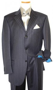 Extrema by Zanetti Navy Blue with Platinum Stripes Super 130's Wool Suit