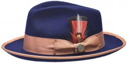 Bruno Capelo Navy Blue / Cognac Australian Wool Fedora Dress Hat LO-201.