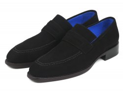 Paul Parkman "38AX95" Black Genuine Suede Welted Loafers.