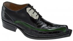 Mauri "Leone" 44191 Black / Forest Green Genuine Alligator Dover Leather Hand-Painted Shoes