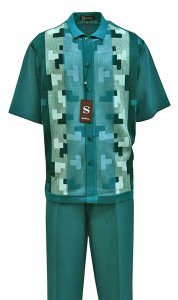 Silversilk Teal Combo Button Up Short Sleeve Knitted Outfit 2384