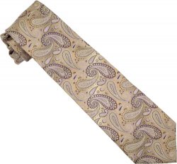 Stacy Adams Collection SA066 Tan / Lavender Paisley Design 100% Woven Silk Necktie/Hanky Set