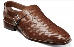 Stacy Adams "Caliban'' Cognac Genuine Woven Leather Closed Toe Fisherman Sandal 25270-221.
