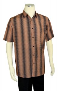 Bassiri Camel / Black Micro Patterned Short Sleeve Shirt 64041