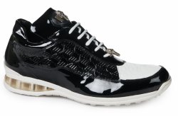 Mauri "Bubble" 8900/2 White / Black Genuine Baby Crocodile / Patent Leather Sneakers.