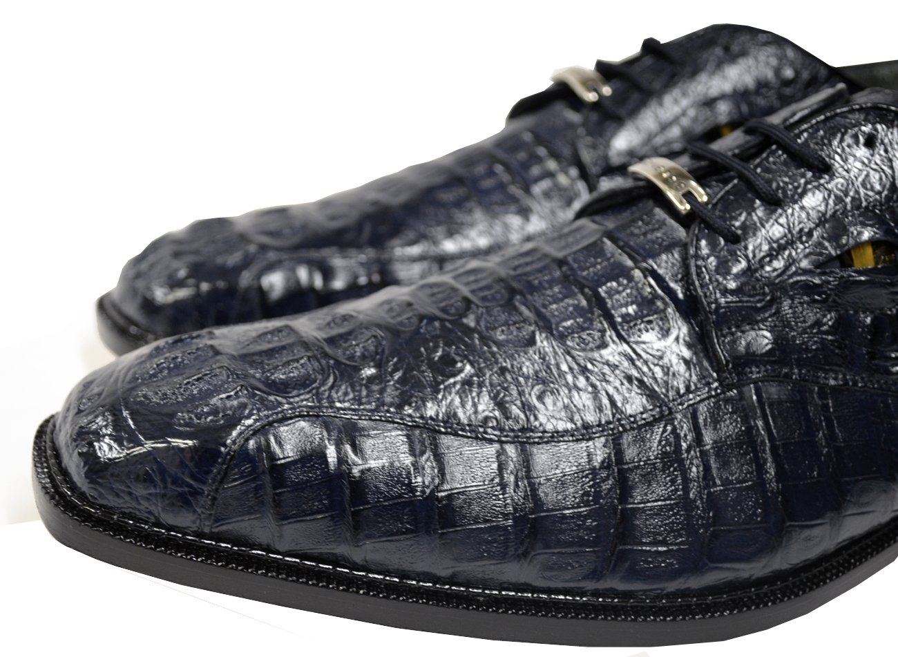 Belvedere "T-Rex" Navy Blue Hornback Crocodile Shoes With Eyes