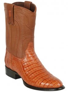 Los Altos Cognac Genuine Caiman Belly Round Roper Toe Cowboy Boots 698203