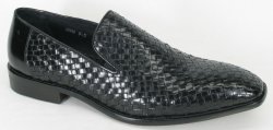 Carrucci Black Genuine Calf Skin Weave Leather Loafer Shoes 2582