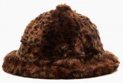 Kangol Brown Leopard Print Faux Fur Casual Bucket Hat K4190ST