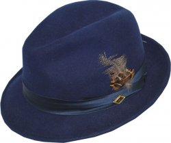 Stacy Adams Navy Blue 100% Wool Felt Fedora Dress Hat SAW566