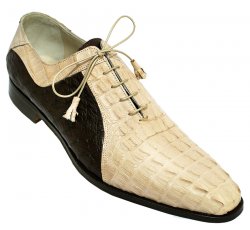 Fennix Bone / Chocolate Genuine Hornback Alligator / Ostrich Shoes 3369