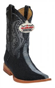 Los Altos Kid's Black Genuine Stingray Rowstone Finish 3X Toe Cowboy Boots 456005