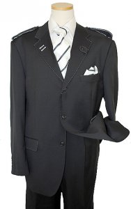 Creme De Silk Black With White Stitching & Shoulder Straps 100% Wool Suit