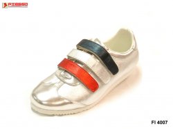 Fiesso Metallic Silver Genuine Leather Sneakers With Velcro Strap FI4007