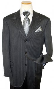 Steve Harvey Collection Charcoal Grey With White Pinstripes Super 120's Merino Wool Suit ZZ43865