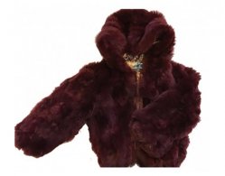 Winter Fur Kid's Burgundy Genuine Rex Rabbit Jacket With Hood K08R02.