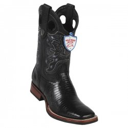 Wild West Black Genuine Teju Lizard Wide Square Toe Cowboy Boots 28250705