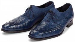 Mauri "Dante" 4762 Wonder Blue Genuine Ostrich Hand-Painted / Suede Lace-up Shoes.