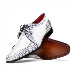 Marco Di Milano ''Caribe'' White / Newspaper Genuine Hornback Caiman Crocodile Dress Derby's Sneakers