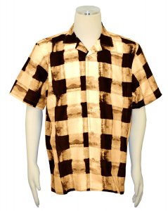 Stacy Adams Camel / Black / Ivory Check Design Linen Short Sleeve Shirt 2548