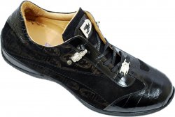 Fennix Italy 2929 Black Genuine Alligator / Suede Sneakers With Fennix Laser Print