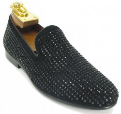 Carrucci Black Genuine Suede With Studs Loafer Shoe KS805-05SG.