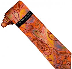 Steven Land Collection "Big Knot" SL121 Orange Multi Color Paisley Design 100% Woven Silk Necktie / Hanky Set