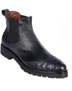 Lombardy Navy Blue Genuine Ostrich & Crocodile Lug Sole Ankle Boot ZlM078210 .