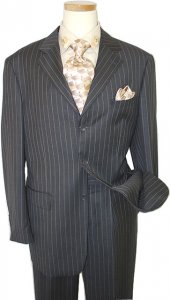 Mantoni Dark Grey With Beige Pinstripes Super 140's 100% Virgin Wool Suit 45906