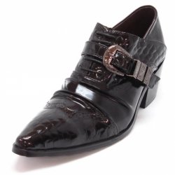 Fiesso Black Genuine Leather Silver Metal Buckle Pleated Oxford Shoes FI6729