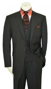 Luciano Carreli Dark Charcoal Grey Super 150's Wool Wide Leg Vested Suit 6293-1329