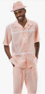 Montique Peach / White Windowpane Short Sleeve Outfit 2202
