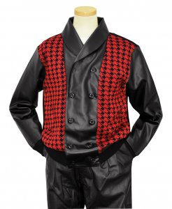 Bagazio Black / Red Houndstooth PU Leather / Knitted Double Breasted Jacket Sweater 2 PC Outfit BM1561