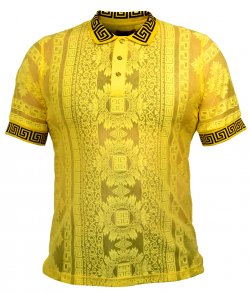 Prestige Yellow / Black Greek Embroidered / Laced Short Sleeve Shirt LACE-317