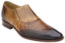 Belvedere "Lucas" Dark Brown / Camel / Tabac Genuine Crocodile / Italian Calf Loafer Shoes 1636.