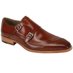 Giovanni "Koleman" Whiskey Genuine Calfskin Double Monk Strap Slip-On Perforated Shoes.